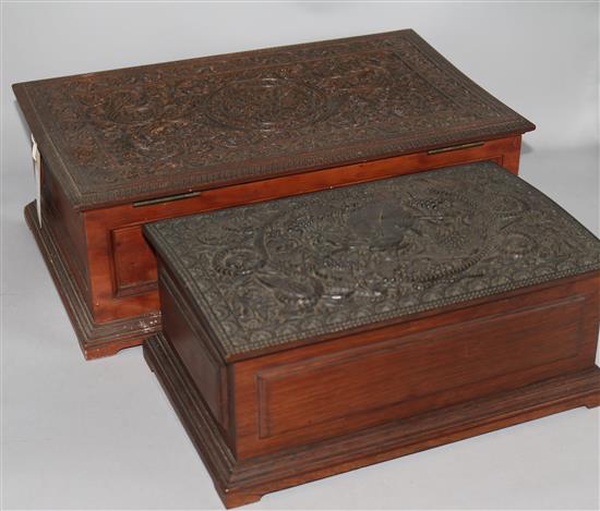 Two Indian carved hardwood boxes